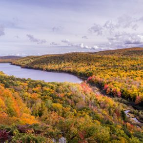 Fall foliage in Porcupine Mountains in Michigan