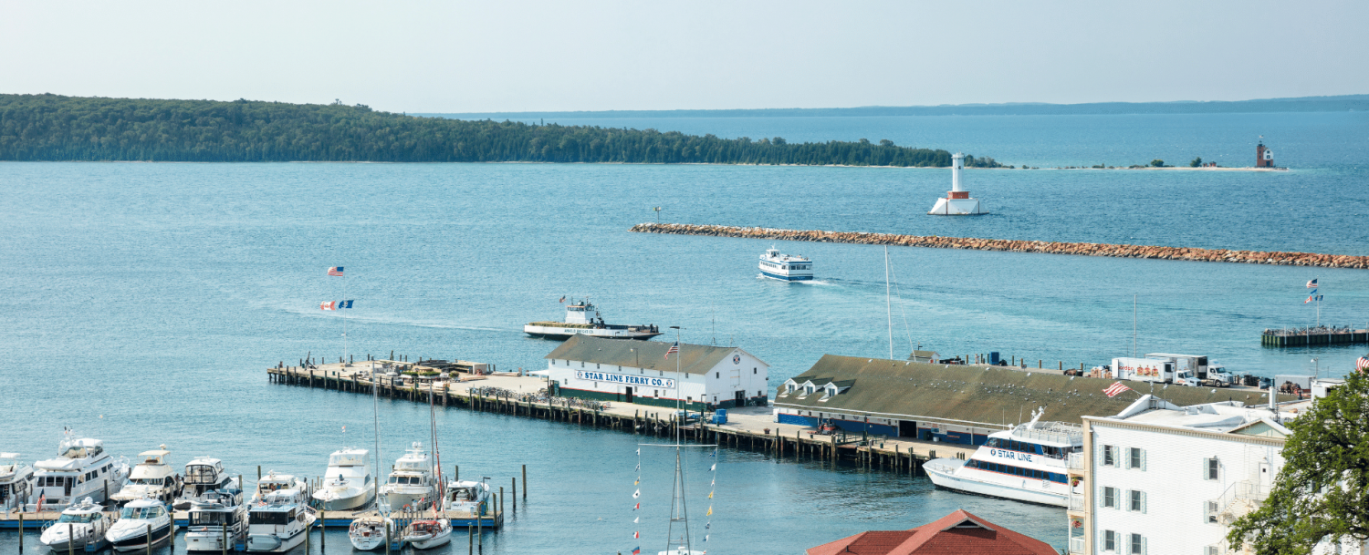 A view of Mackinac Island and the harbor