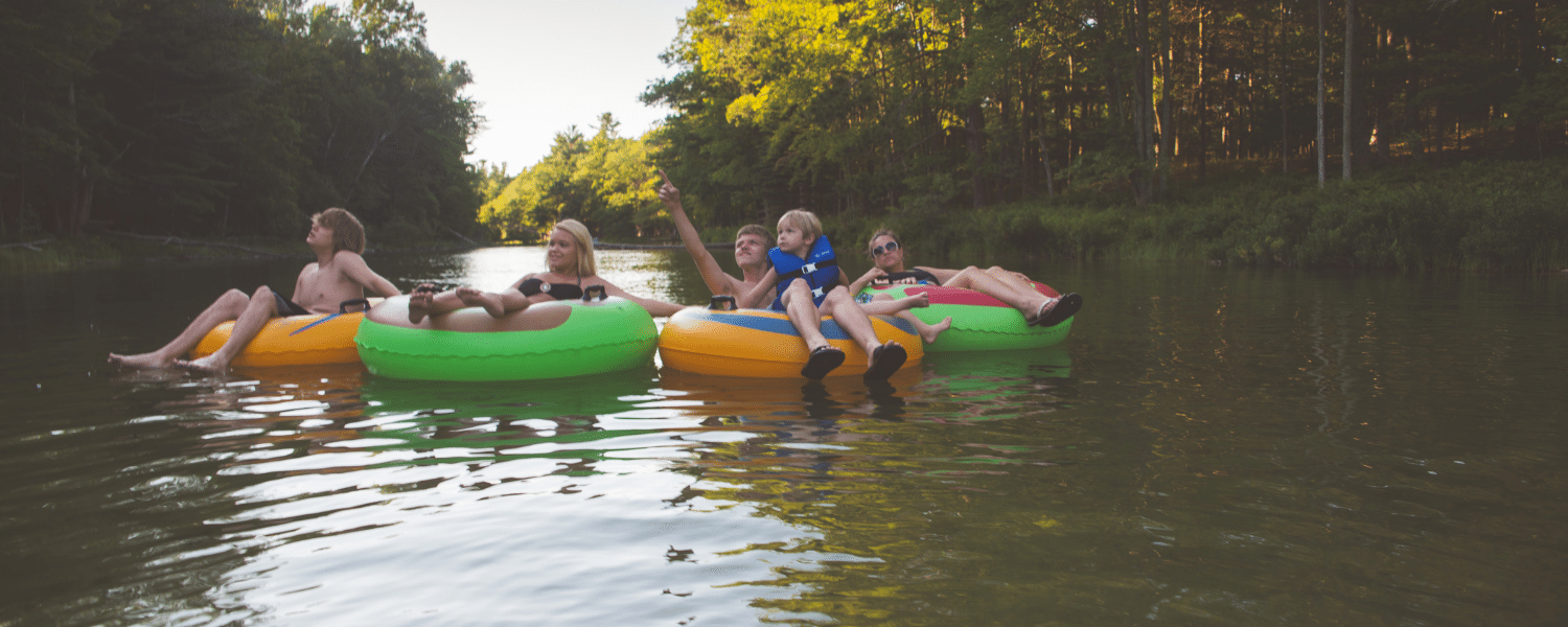 Family floating downriver