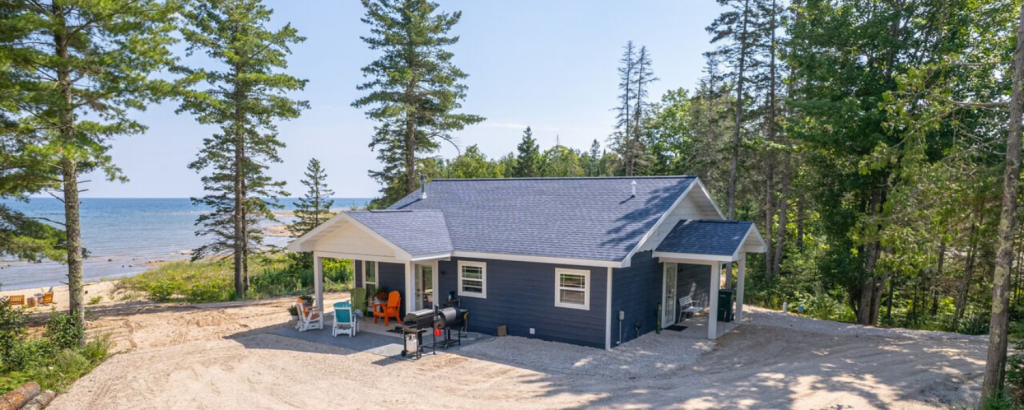 vacation rental on Lake Michigan surrounded by trees