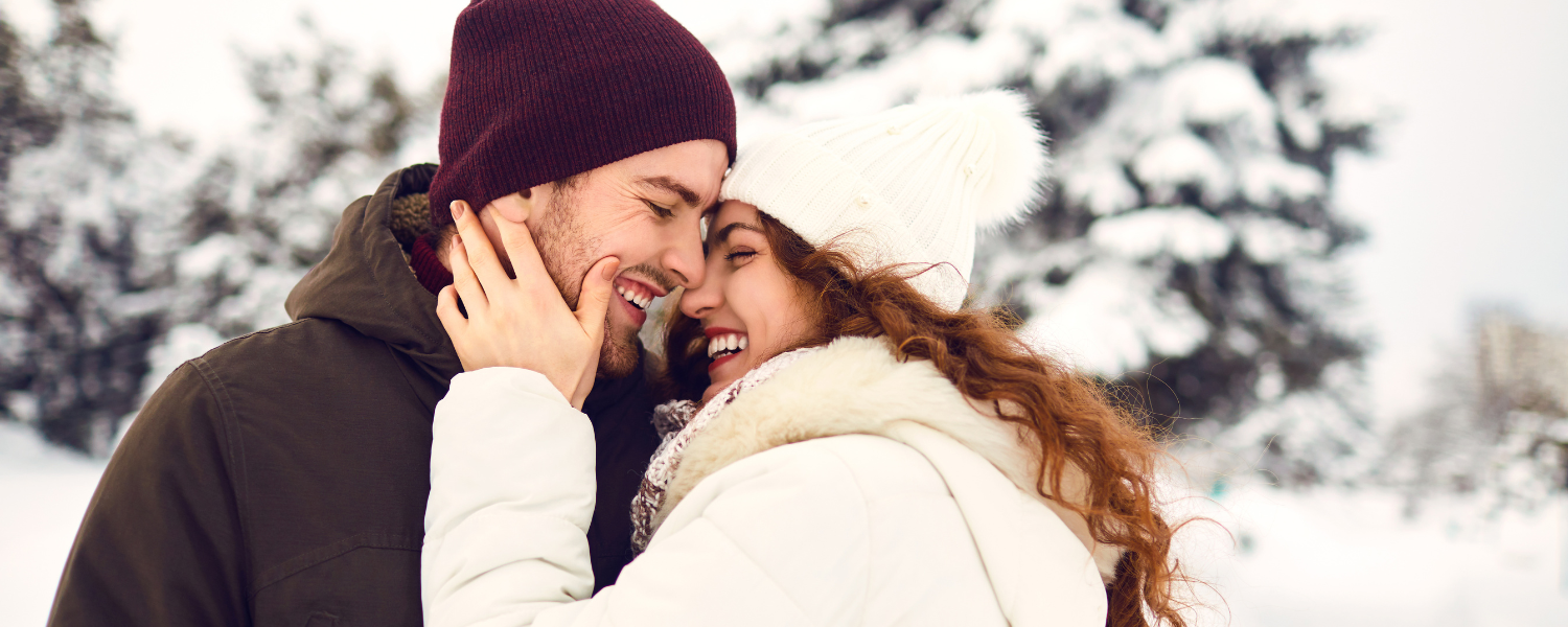 romantic couple in snow