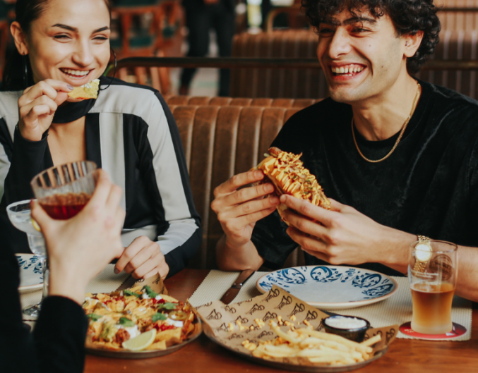 friends eating at restaurant